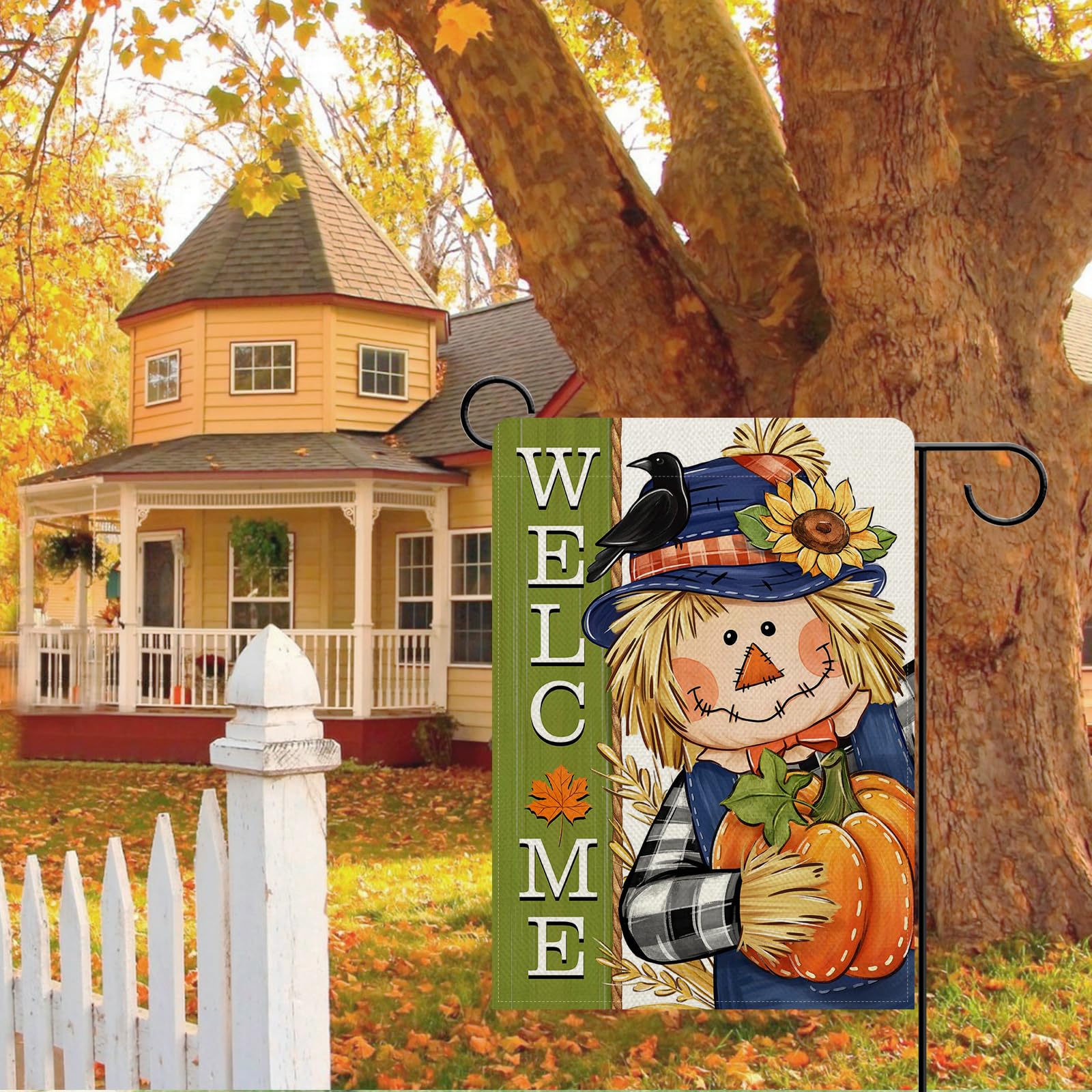 Fall Scarecrow Burlap House Flag - Pack Harvest & Autumn Pumkins Sunflower ＿並行輸入品 Scarecrow Burlap Fall Wreath - Etsy