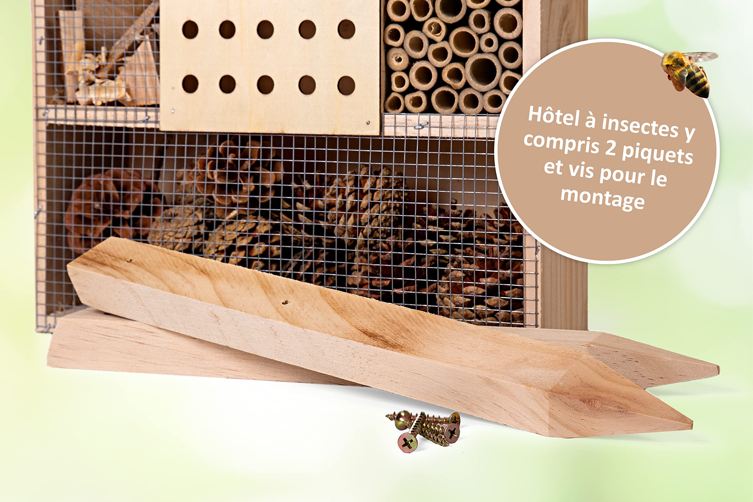 CULT at home Hôtel à Insectes XXL sur Pied – avec Piquet – Hauteur Totale 77 cm – Grande Maison pour bourdons, Abeilles Sauvages, Abeilles et coccinelles ; nichoir et décoration pour Le Jardin et Le