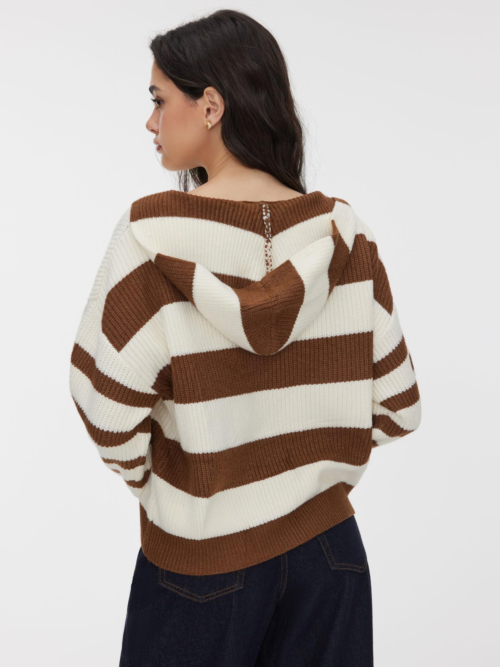 CIDER Gerippter Kapuzenpullover, gestreift, langärmelig, Strickoberteil