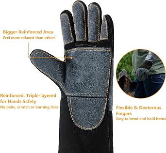 COOLJOB Bite Proof Animal Handling Gloves, Cowhide Leather with Kevlar Stitching for Cat Grooming, Dog Training, 16/22