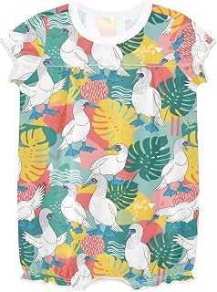 Baby Girl's Bodysuit Tropical Blue Footed Booby Print Bubble Romper One Piece Short Sleeve Infant Outfit 0-24 Months