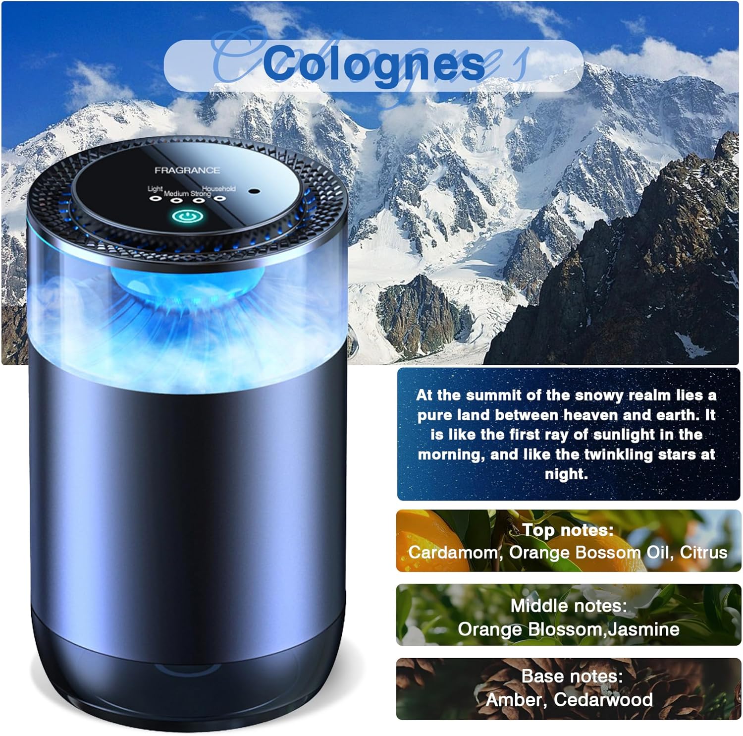 Smart Car Air Freshener Diffuser, Long Lasting, Adjustable Concentration, Auto On/Off with LED, 3 Modes, New Car Smell