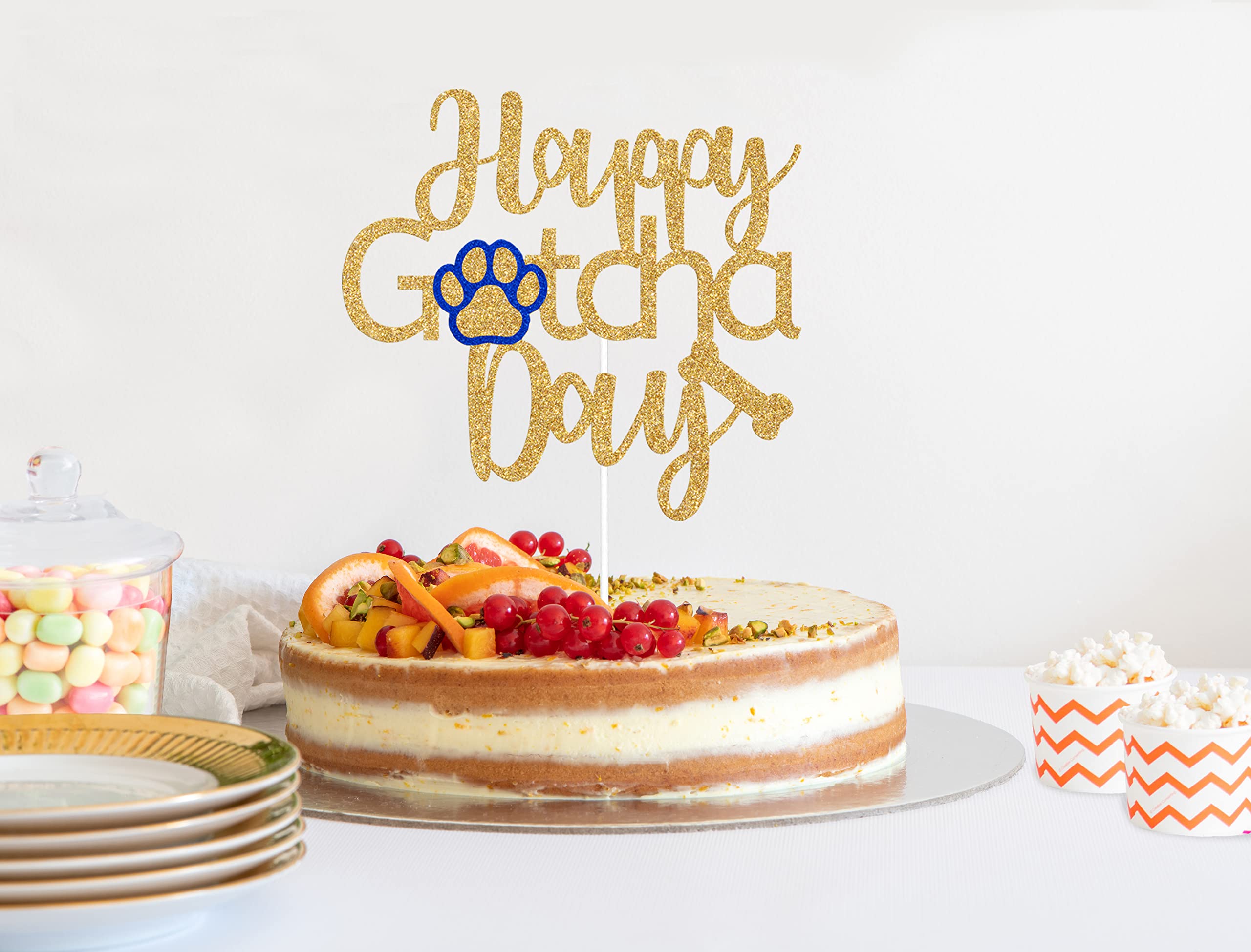 Happy Gotcha Day Cake Topper - Glitter Adoption Anniversary Decor With Acrylic Stick