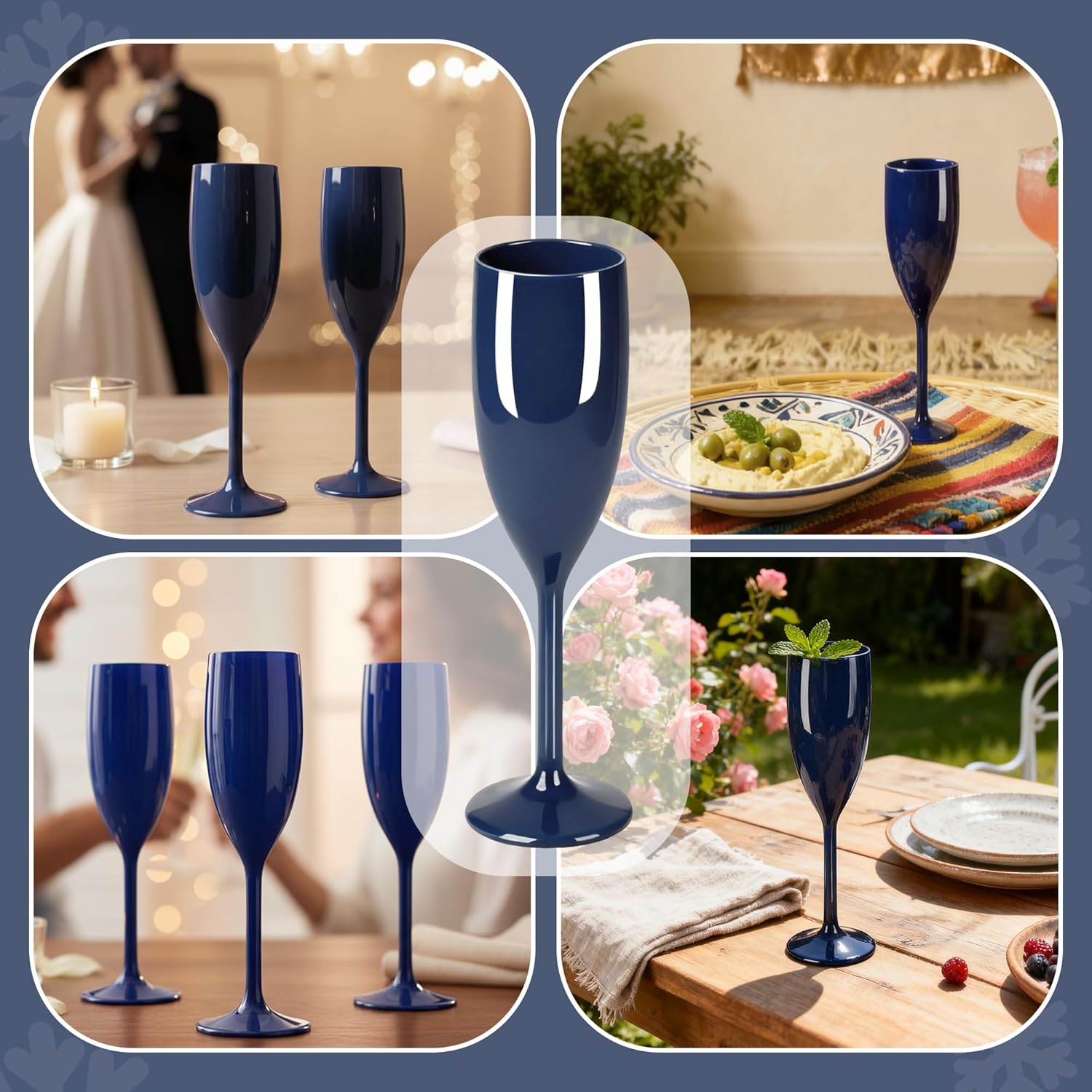 Plastic Champagne Flutes, Acrylic Glasses Goblets Cups Toasting Shatterproof Reusable Flute, for Valentine’s Day Wedding Party Mimosa Bar Anniversary Birthday (24, Navy Blue) - Image 5