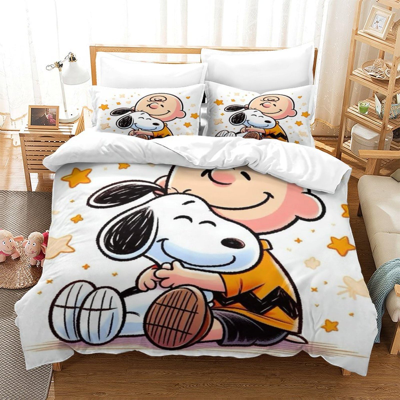 QDZHCPMYK Snoopy Pussy Duvet Cover Sets 3 PCS Hotel Quality Quilt Cover Bedding Set Bed Covers with Pillowcases with Zipper Closure Ultra Soft Anti Allergic Microfiber Single（140x200cm）