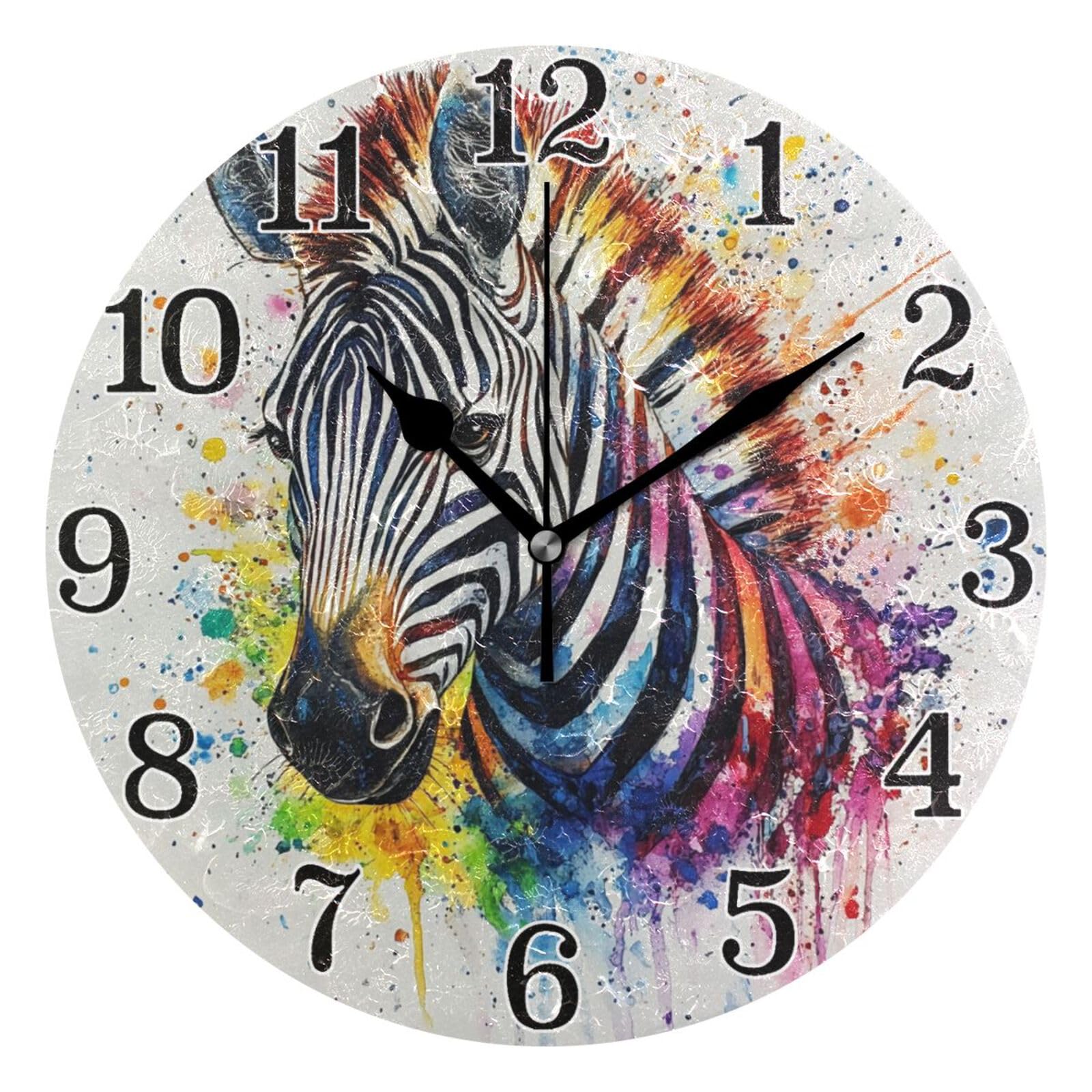Horloge murale ronde zèbres blancs peinture goutte à goutte silencieuse intérieur