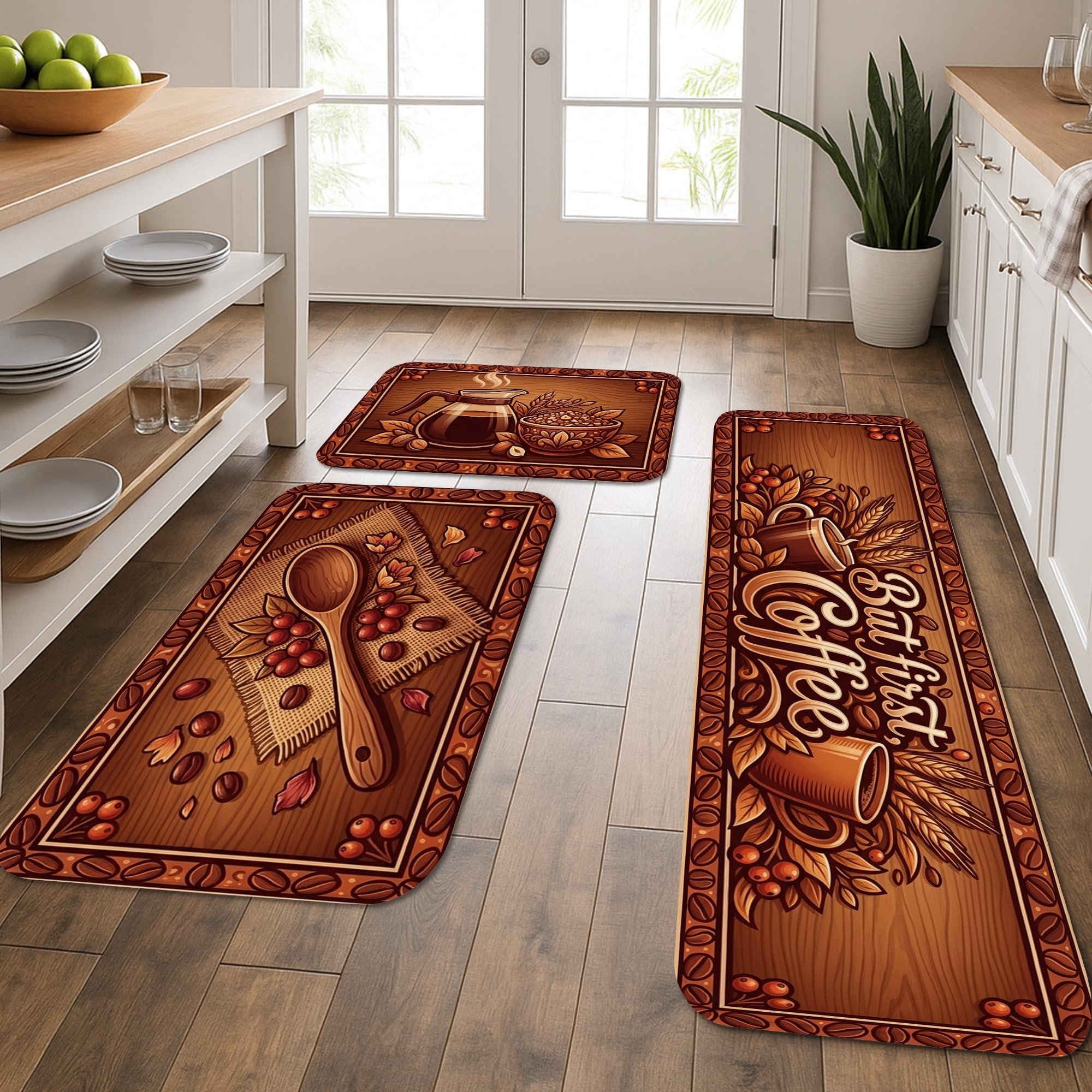 Tapis de cuisine marron lot de 3 tapis rustiques et doux pour évier salle de bain et entrée
