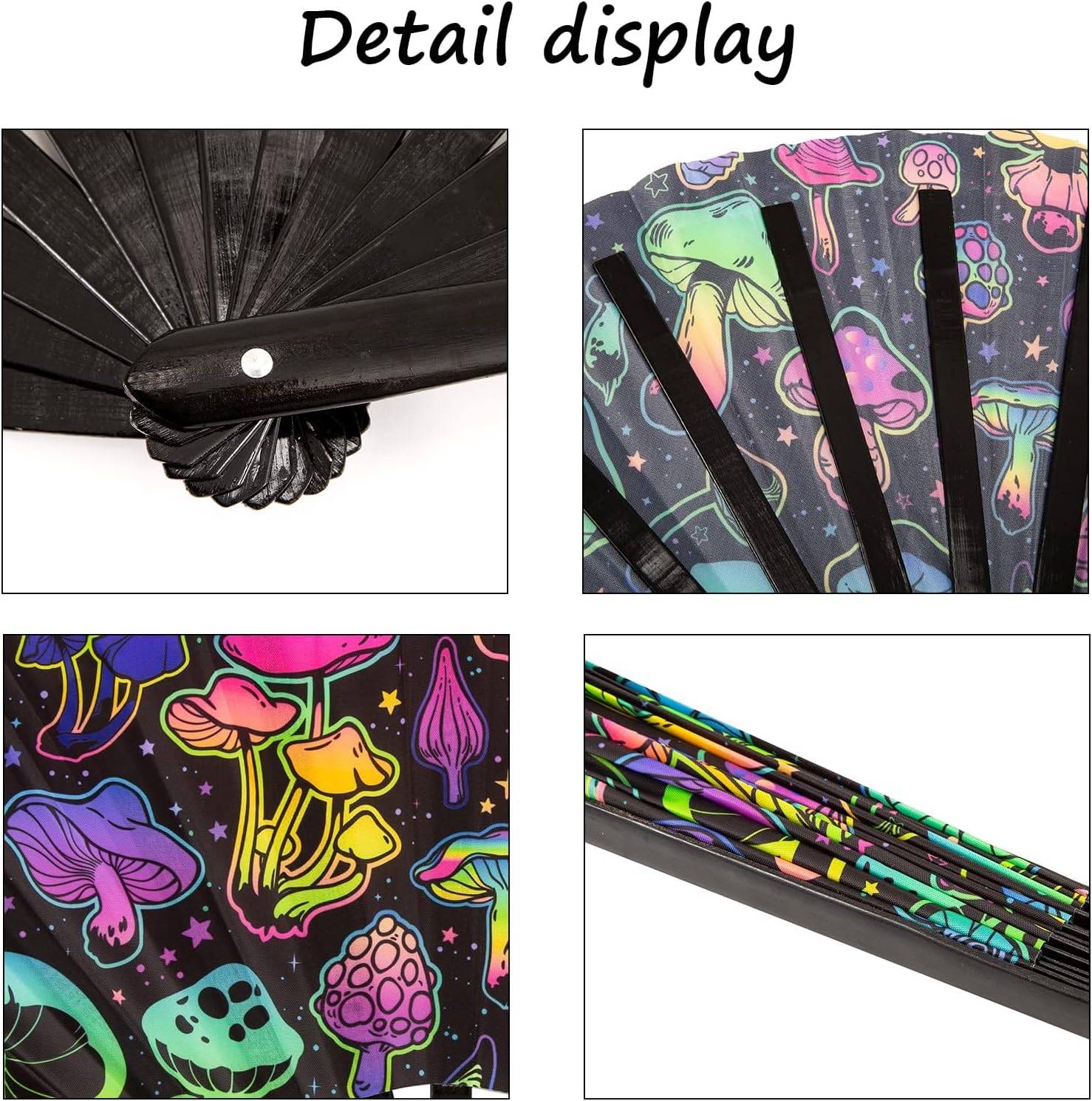 UV Glow Hand Fan for Women Foldable,Large Rave Fan,Bamboo Folding Clack Fan,Handheld Fan,Hand Fan,Festival Fan,Rave Accessories for Concert,Party,Disco,Decoration,Club.rave outfits for women festival