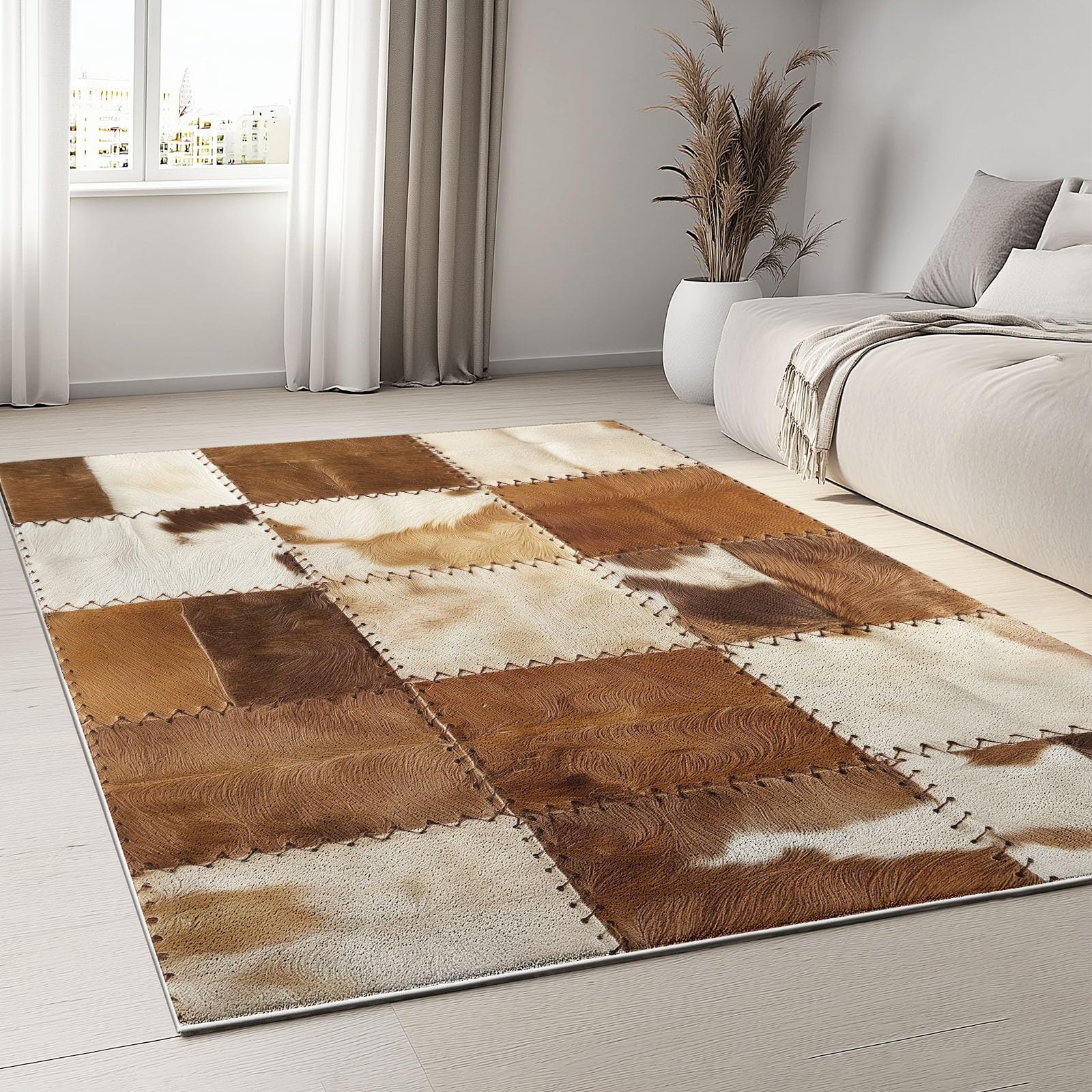 Patchwork Teppich Dunkelgelb 90 x 150 cm– Moderner Teppich für Wohnzimmer, Esszimmer & Außenbereich – In- & Outdoor im Design-Look