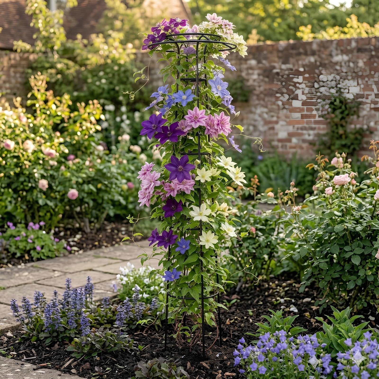 105cm 145cm 185cm 225cm Metall Obelisk Rankhilfe Garten, Abnehmbar Pflanzenstütze Rankobelisk für Rosen Blumen und Tomaten Kletterpflanzen(Black,225cm/7.4ft)