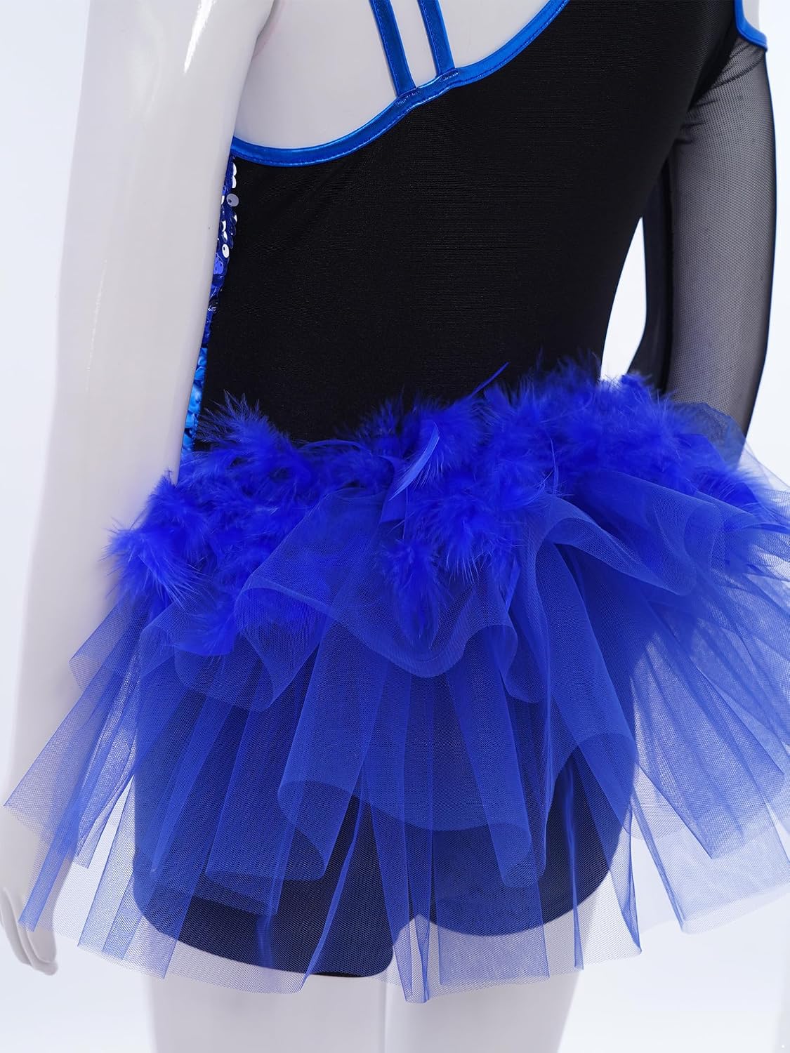 Agoky Kids Girls Sequin Ballet Leotard Jazz Dance Outfit Jumpsuit Feather Tulle Skirted Gymnastics Bodysuit Unitard