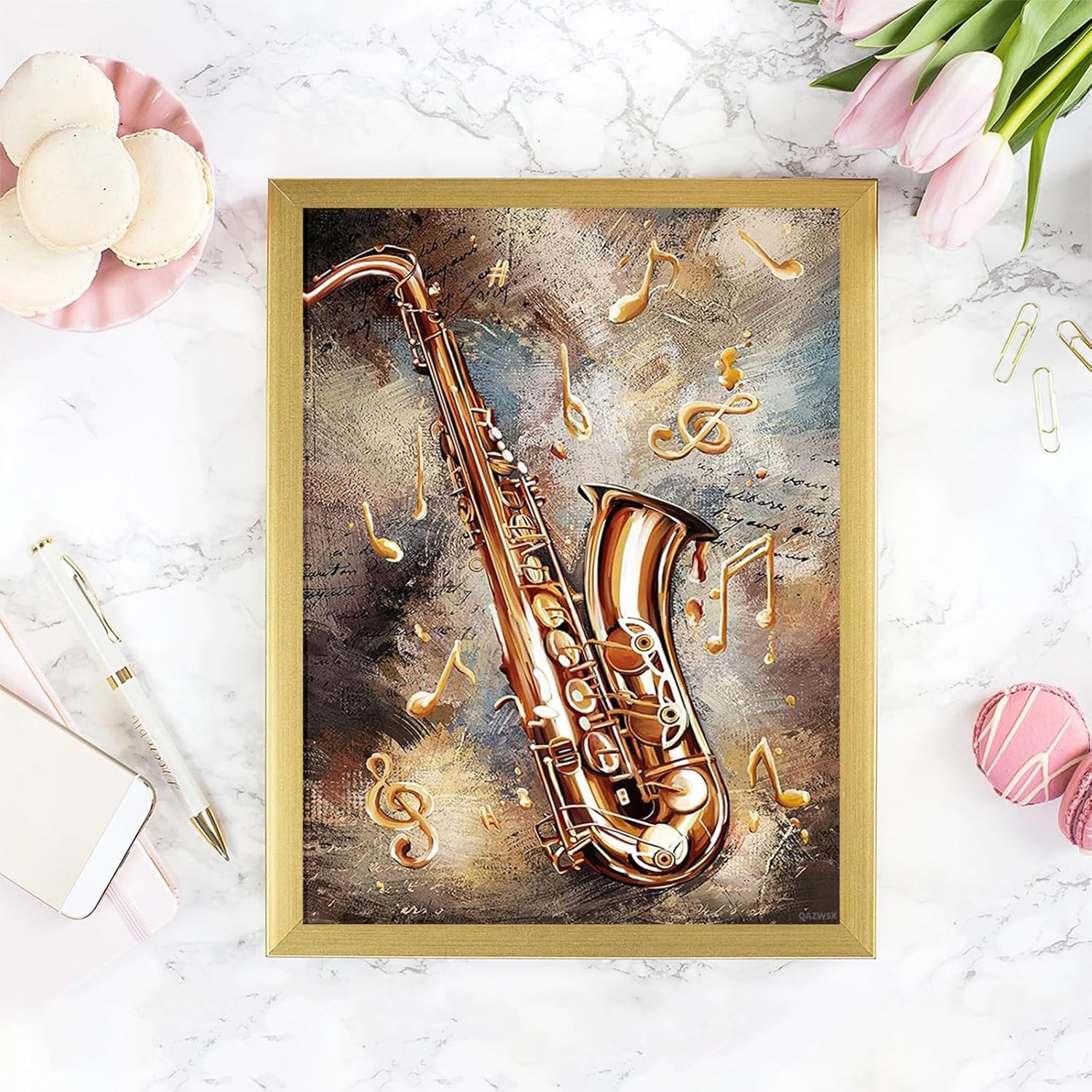 Vintage Music Saxophone Musical Instruments with Music Notes DIY 5D Diamond Painting Kits for Adults Diamond Painting for Home Decor for Christmas New Year Valentine's Day Decor Gift 12x16 inch