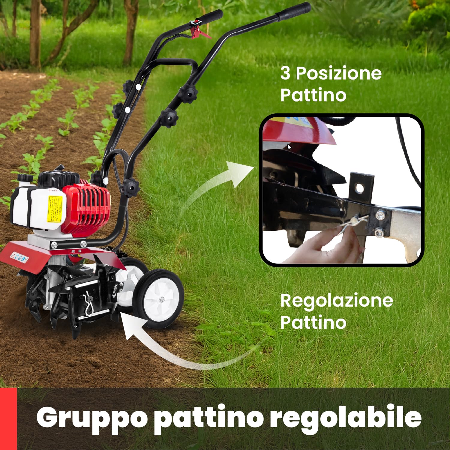 BU-KO 52CC Garden Petrol Tiller Motore 3HP 2 Tempi Prato Terreno Coltivatore Rotovator Motore Leggero Compatto Compatto Impugnatura sicura Impugnatura costruita per durare Affidabile e Resistente