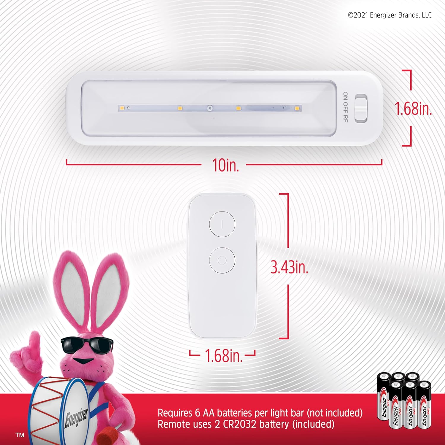 2 pack Energizer Wireless 10in. LED Bars, 2 Pack, Remote Controlled, 70 Lumens Each, Soft White, Battery Operated, No Wiring, Easy to Install, Add Light Where You Need It Most, 44576