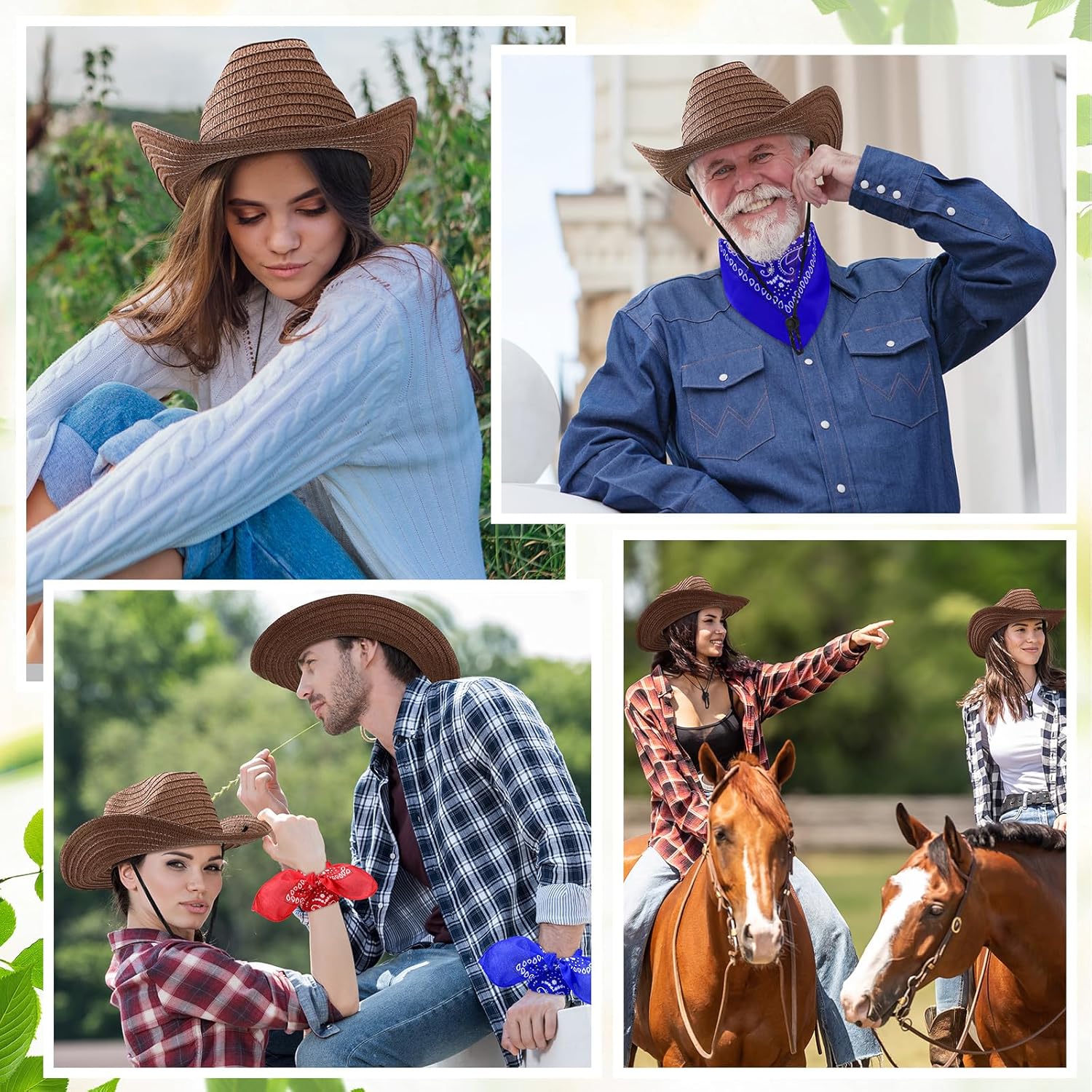 Zhanmai 18 Set Cowboy Hats and Bandanas Set - Straw Hats, Western Bandanas, Party Cowboy Costume Accessories - Image 4