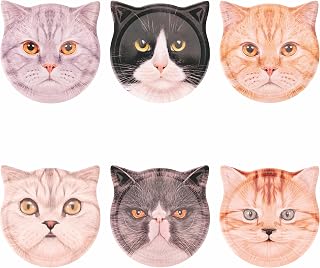 Juego de 6 azulejos decorativos de 10,5 x 10,8 cm de gres, fondo de corcho, gatos