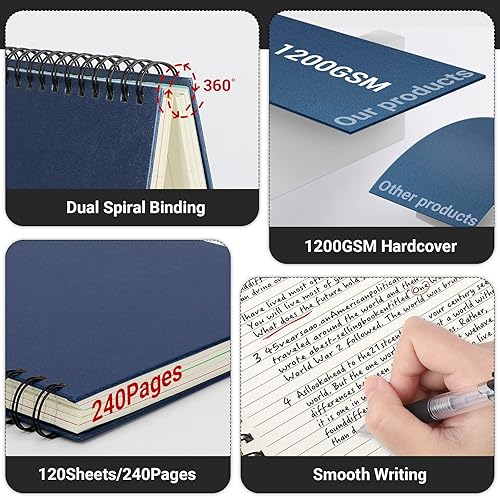 Miniatura 4 de EUSOAR Cuaderno de 5 materias con pestañas, 1 cuaderno B5 de 7.3 x 10.2 pulgadas en espiral a rayas, 100 GSM, 120 hojas240 páginas de papel rayado,