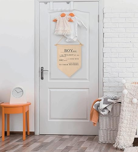 Miniatura 5 de Bandera colgante de lona con texto en inglés Boy the Wildest of All Animals, A Noise With Dirt On It, letrero decorativo de pared para bebés, niños,