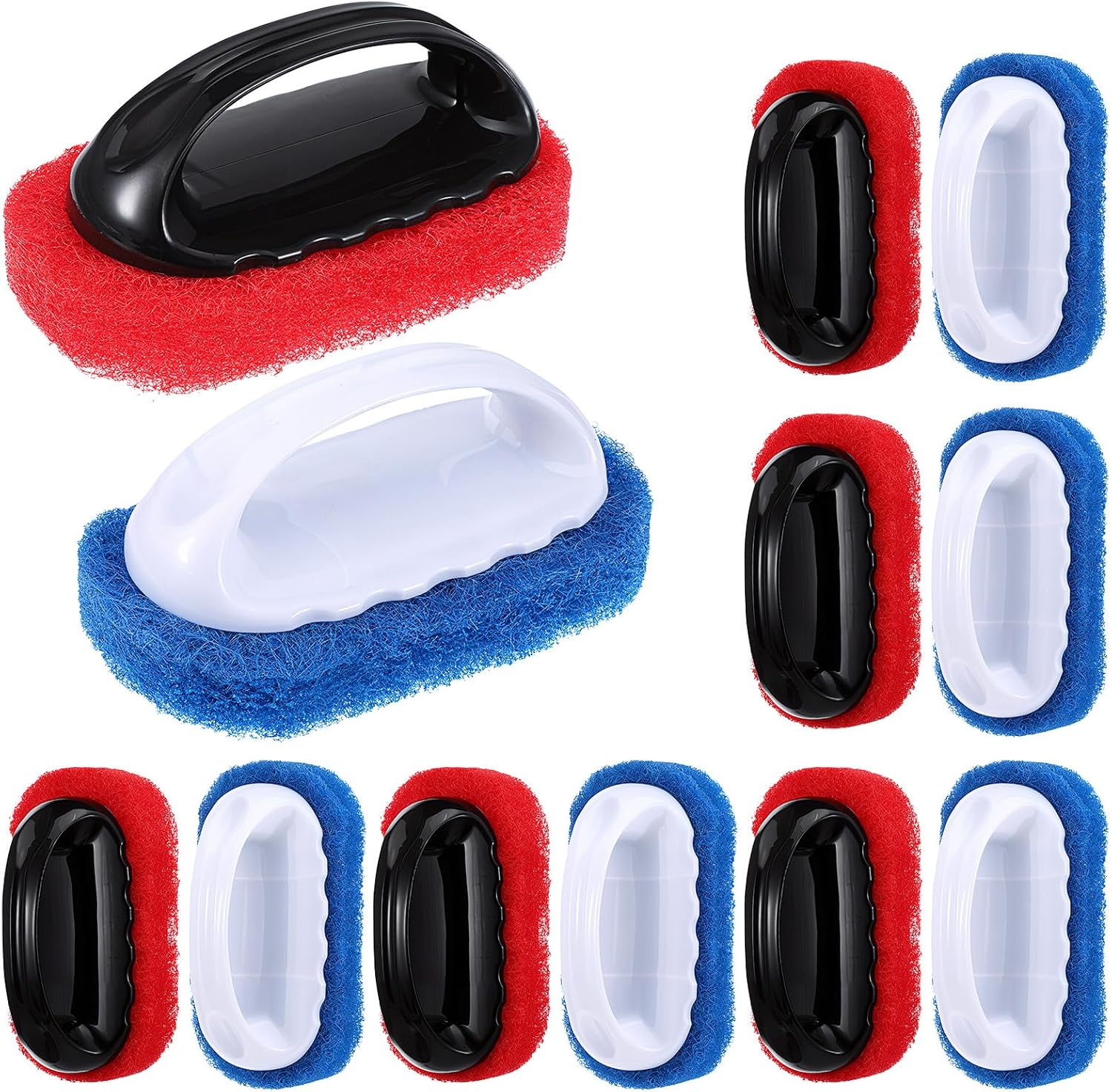 12 Pack Handled Scrubber Set, Non-Scratch Reusable Scouring Pads with Handle for Bathroom, Shower Tile, Bathtub, Pool, Kitchen & Grills Surfaces Teak Cleaner