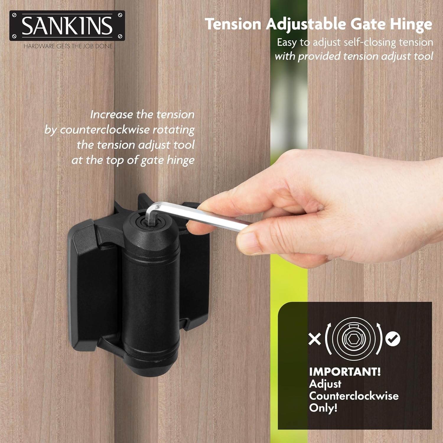 Self Closing Heavy Duty Gate Hinges, Adjustable Spring Tension, Enhanced Safety Cap, Durable and Weather-Resistant, Gate Goor Hinges for Wooden Gate, Vinyl, Metal Gates, Black