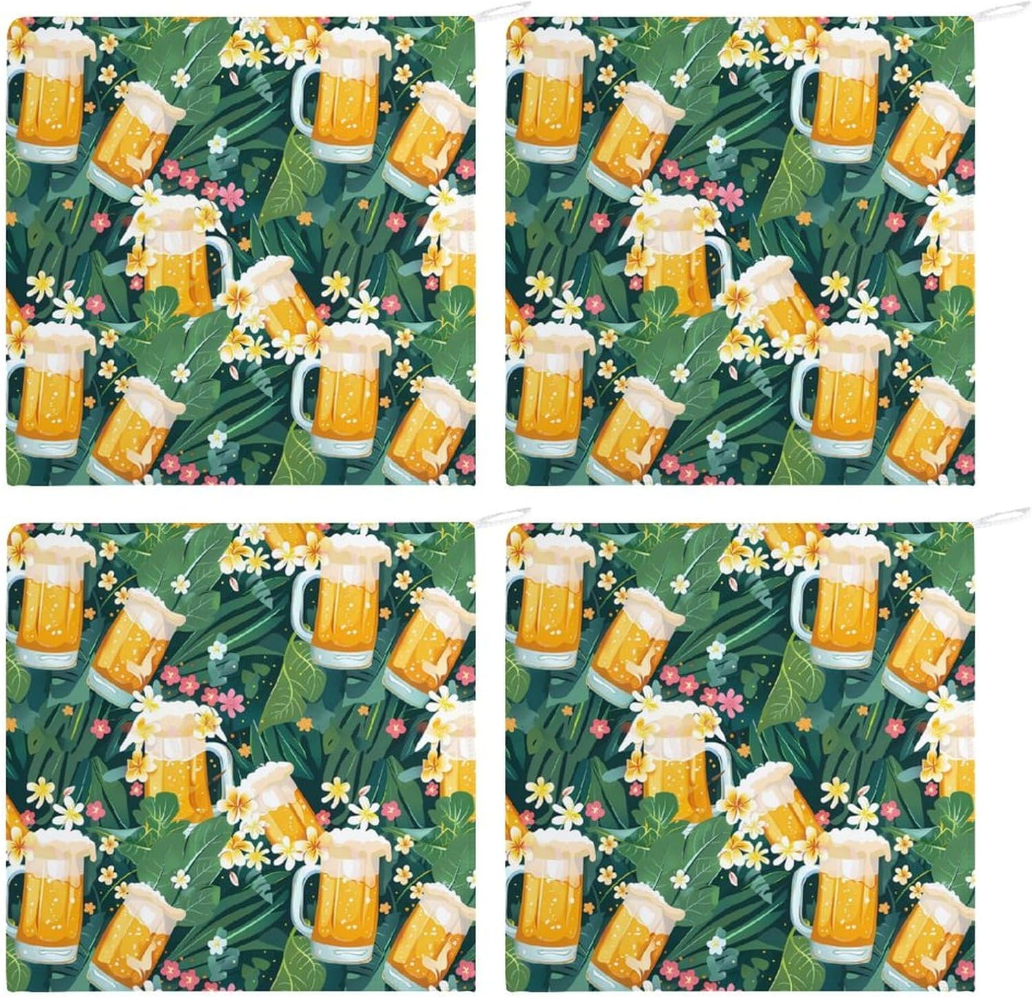 Leaf Beer Hand Towels for Bathroom Kitchen Towels Small Towel Handkerchiefs with Hanging Loop 4PCS