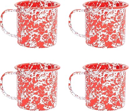 Crow Canyon Home Splatter Enamelware 16 oz Mugs, Set of 4, Red