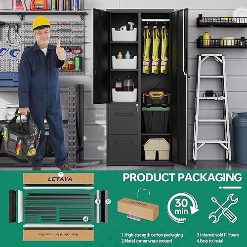 Miniatura 6 de Letaya - Armarios de almacenamiento de metal con cajones, casillero para personal con puerta de bloqueo y estantes para oficina, hogar, escuela,