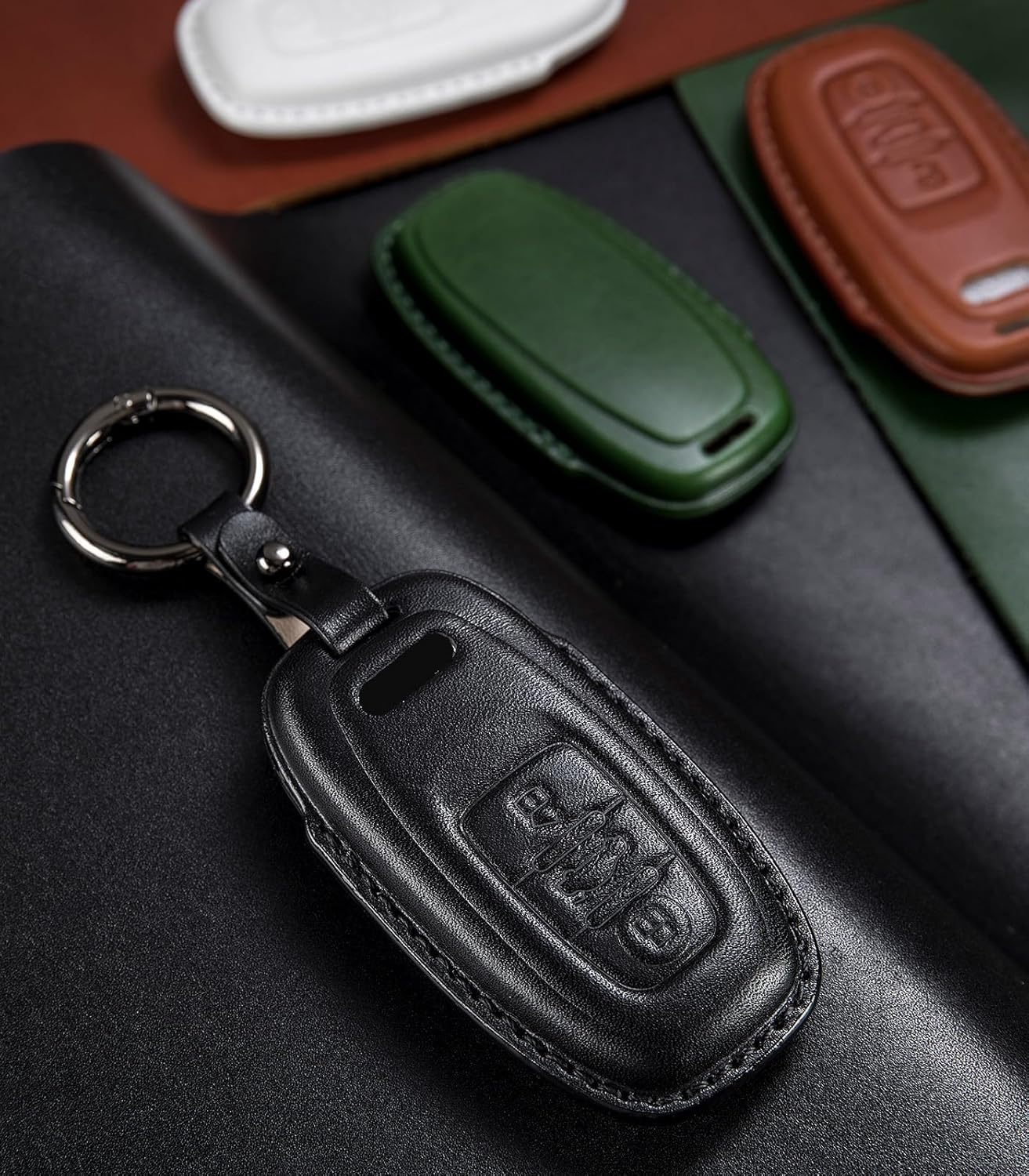 for Audi Key Fob Cover Case,Genuine leather 360 Degree Full Protection Key Shell Key Case Compatible with Audi R8 Q5 Q7 S3 S4 S5 S6 S7 S8 SQ5 RS5 RS7 A4 A5 A6 A7 A8 Keyless Entry, Black