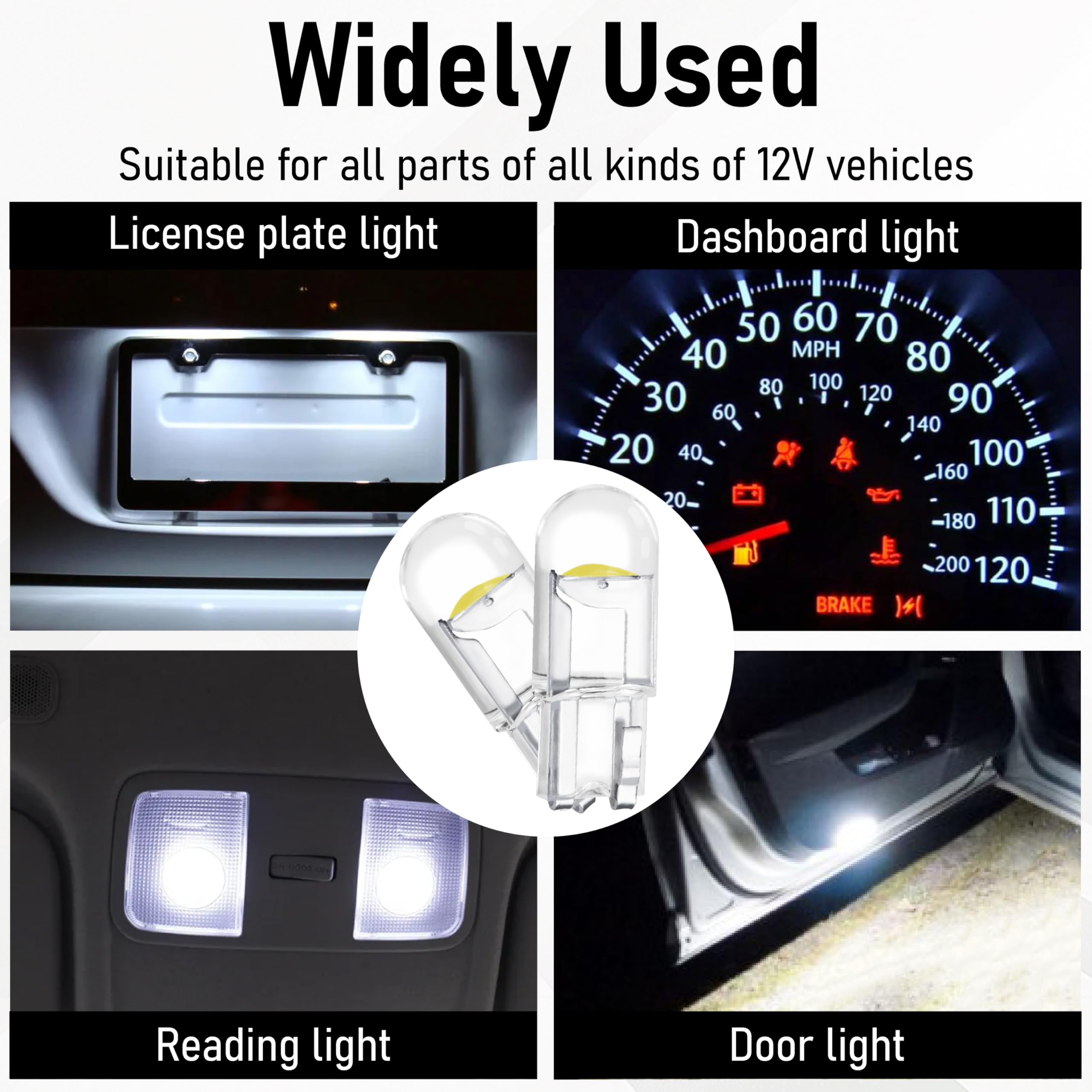 30 PCS Car 194 LED Bulbs 168 2825 W5W T10 Wedge COB LED Replacement Bulb 6000K License Plate — view 7