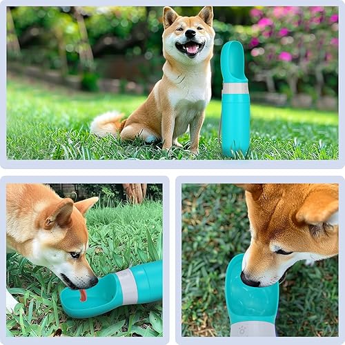 Miniatura 7 de Botella de agua portátil para perros, de acero inoxidable, 14 onzas, dispensador de agua para cachorros, a prueba de fugas, con alimentador para