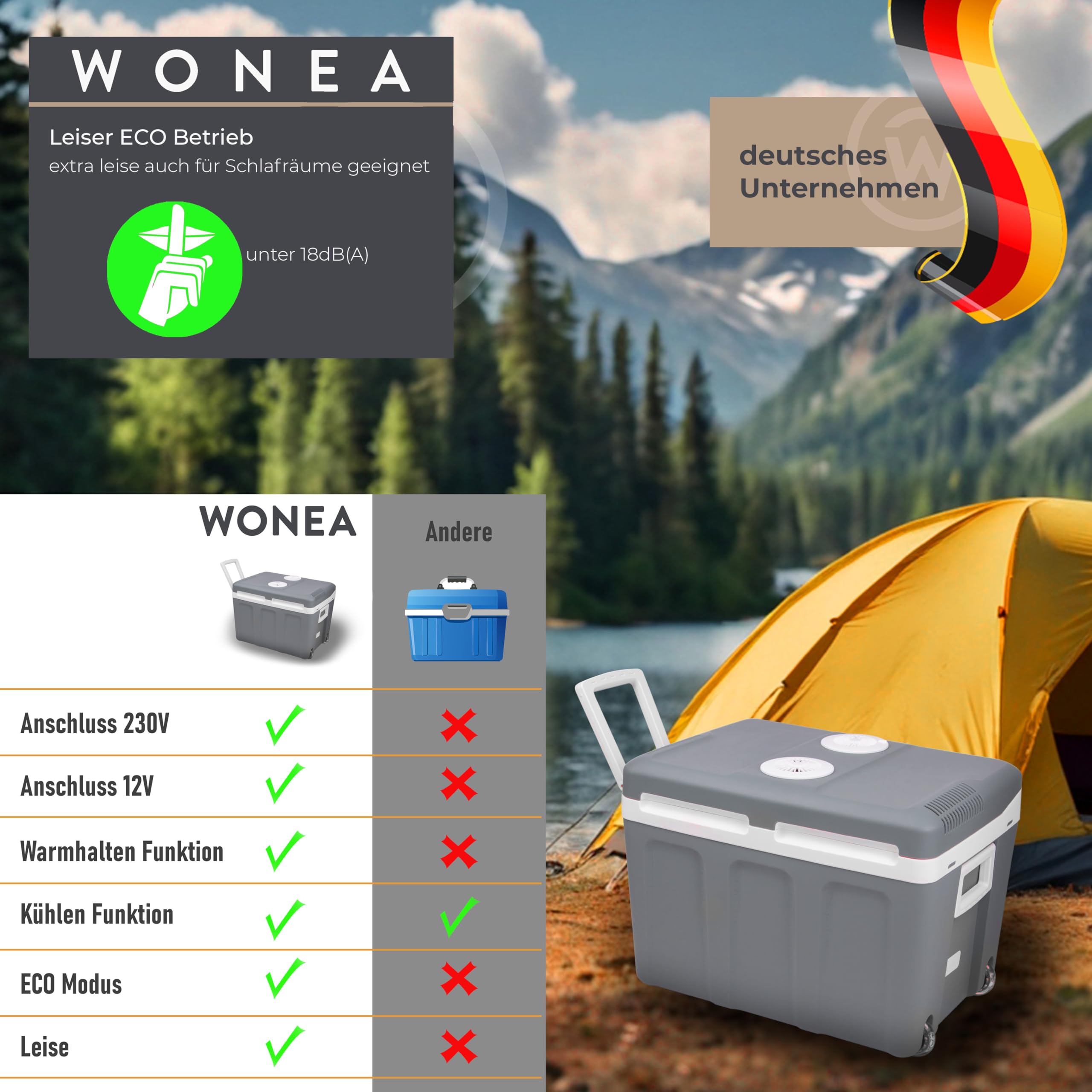 Thermoelektrische Kühlbox 45 Liter 12V 230V Kühlen und Wärmen mit Rollen für Auto Boot Camping ECO Modus