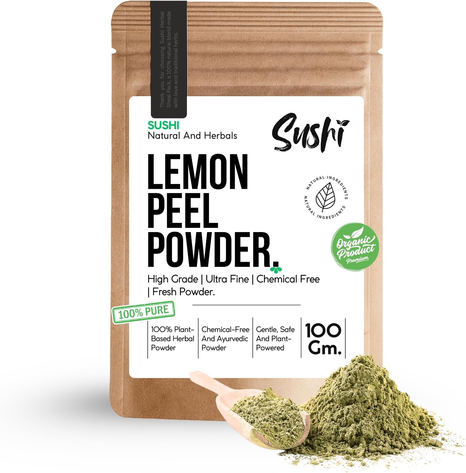 Sushi Lemon Peel Powder | 100% Pure & Organic | Natural Skin Brightening & Detox | Rich in Vitamin C & Antioxidants (Pack of 1 | 100gm)