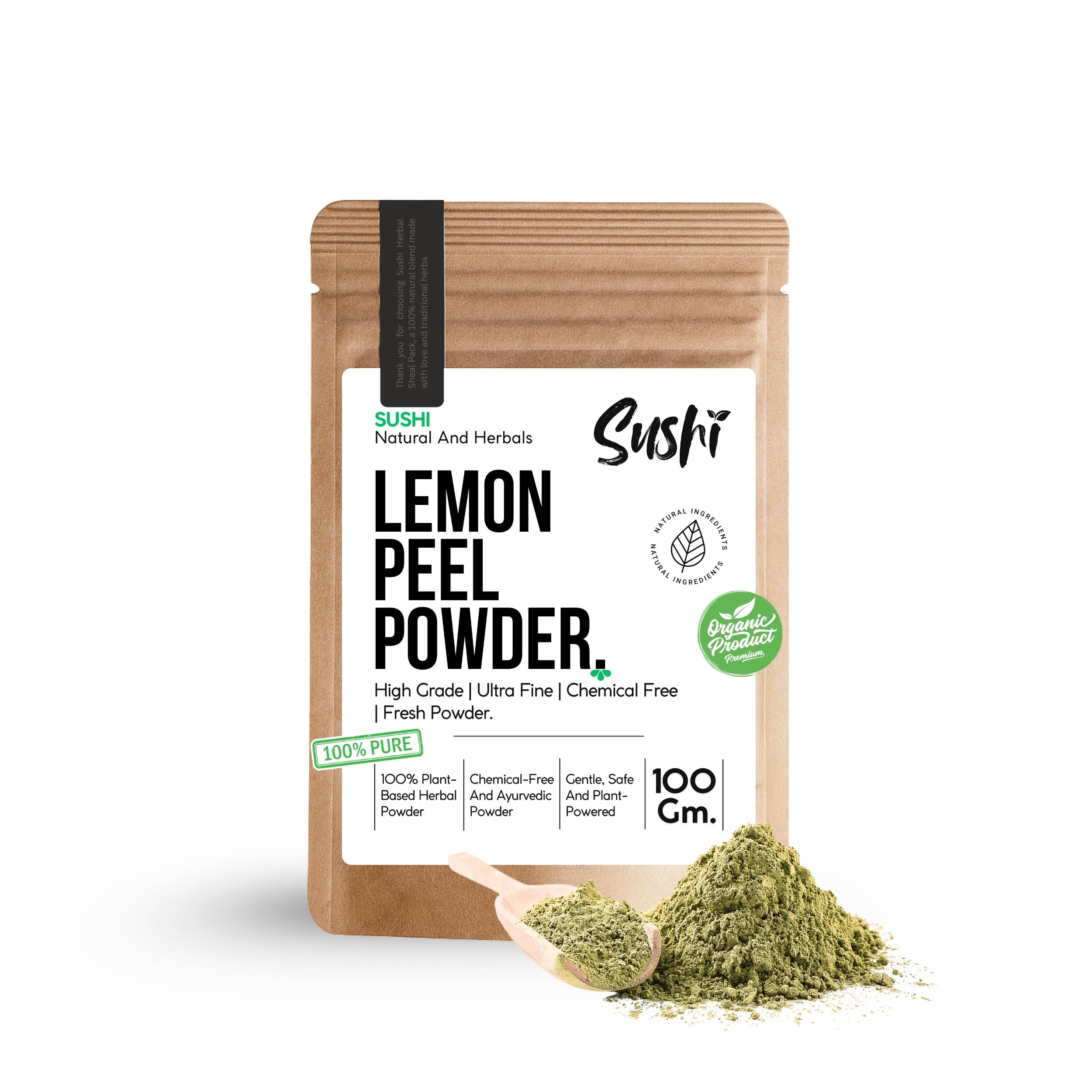 Sushi Lemon Peel Powder | 100% Pure & Organic | Natural Skin Brightening & Detox | Rich in Vitamin C & Antioxidants (Pack of 1 | 100gm)