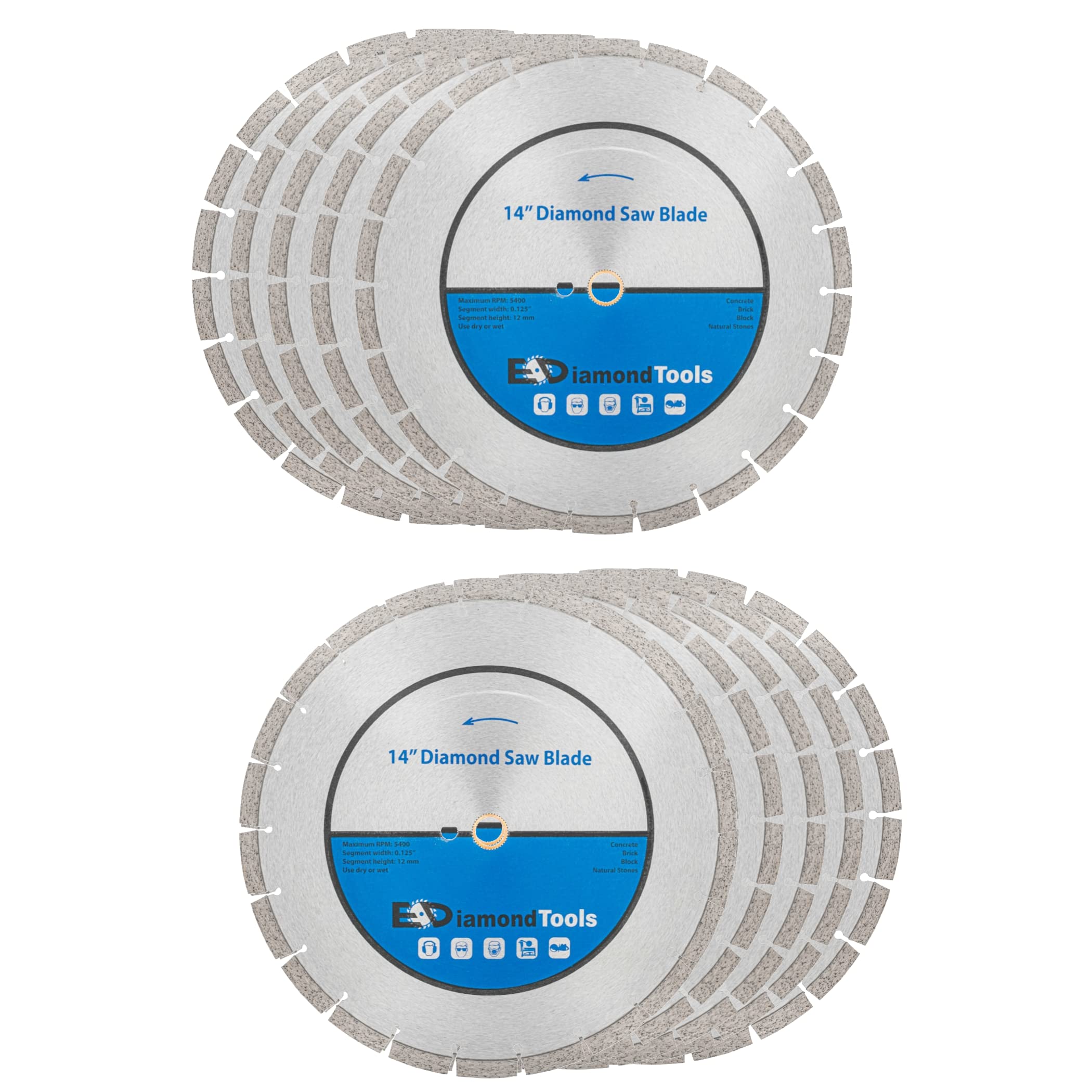 14" Segmented Diamond Saw Blade for Concrete, Brick, Block and Masonry, 12mm Segment Height, 1" Arbor, 10-Pack