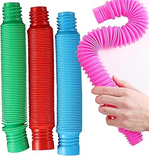 TOUGS Kids Pop Tubes Sensory Toys, Multi-Color Stretch Pipe Fidget Toys for Autistic Children (4 Pack XL)
