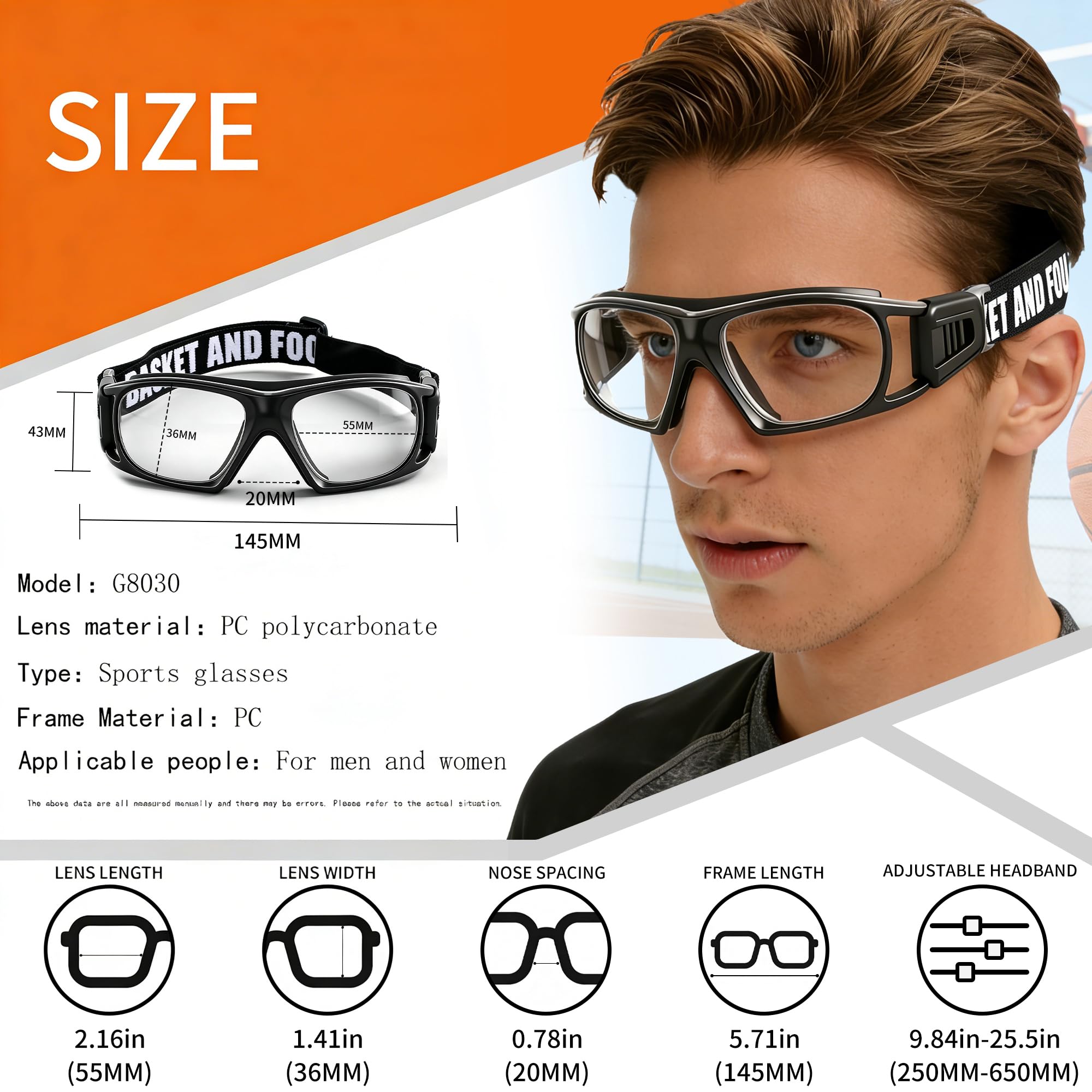SooGree Gafas deportivas para hombre y mujer, gafas de baloncesto, fútbol, antiniebla, antichoque, anticolisión, gafas portátiles