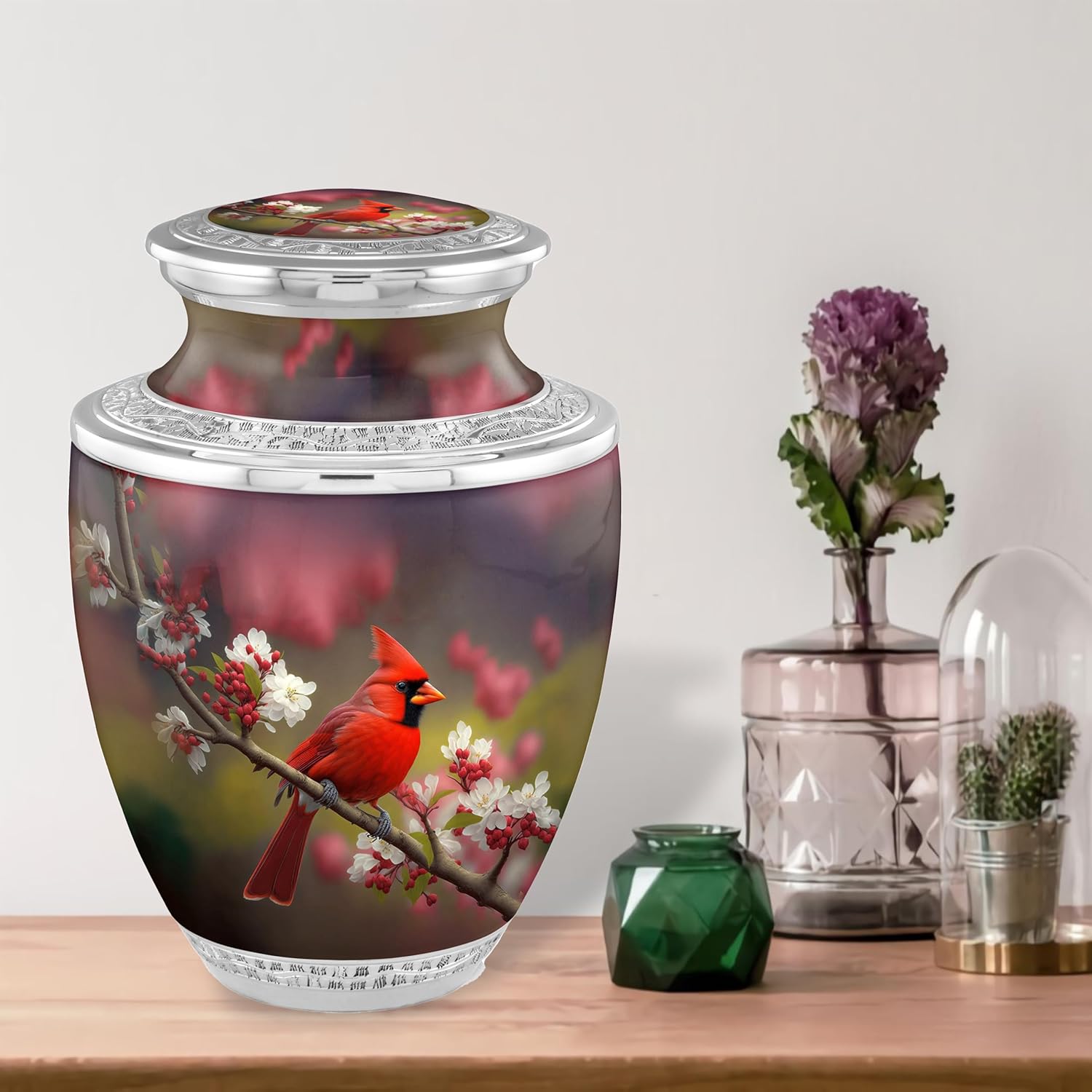 Cardinal Couple Cremation Urns for Adult Ashes Male Female - 200lbs Burial Urns for Human Ashes with Velvet Bag (Elegant Cardinal No Medallion