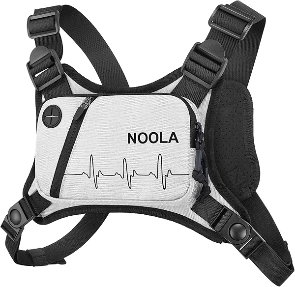 NOOLA Running Chest Pack, Running Vest for Men Women with Reflective Back, Lightweight Sport Chest Bag for Runners, Cycling, Biking, EDC Pouch, Phone Holder Carrier for Jogging, White