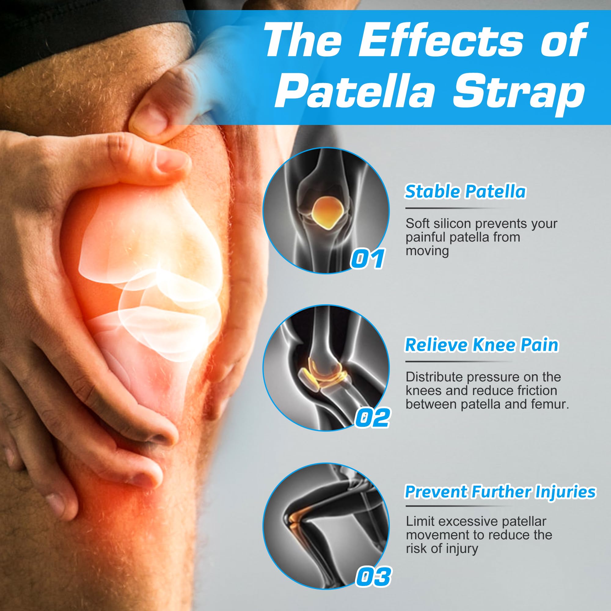 IPOW Patella Tendon Knee Strap 2 Pack Knee Pain Relief & Patella Stabilizer Knee Strap, Patellar Tendon Support Strap, Knee Brace for Running, Hiking, Soccer, Basketball, Jumpers Knee, Tennis, Volleyball & Squats