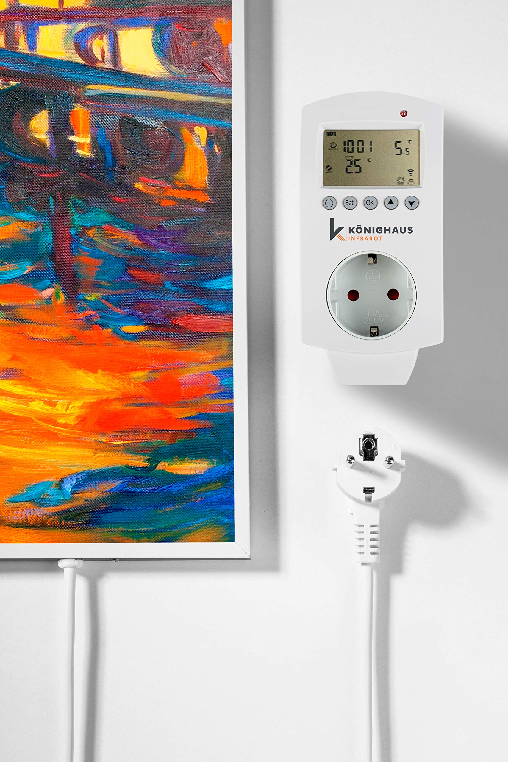Könighaus 450W Infrarotheizung mit Bild in HD Qualität - inkl. Thermostat - TÜV SÜD + 5 Jahre Garantie - Doppelter Überhitzungsschutz - Infrarot Wandheizung - Motiv: 215. Öl Boot am Steg