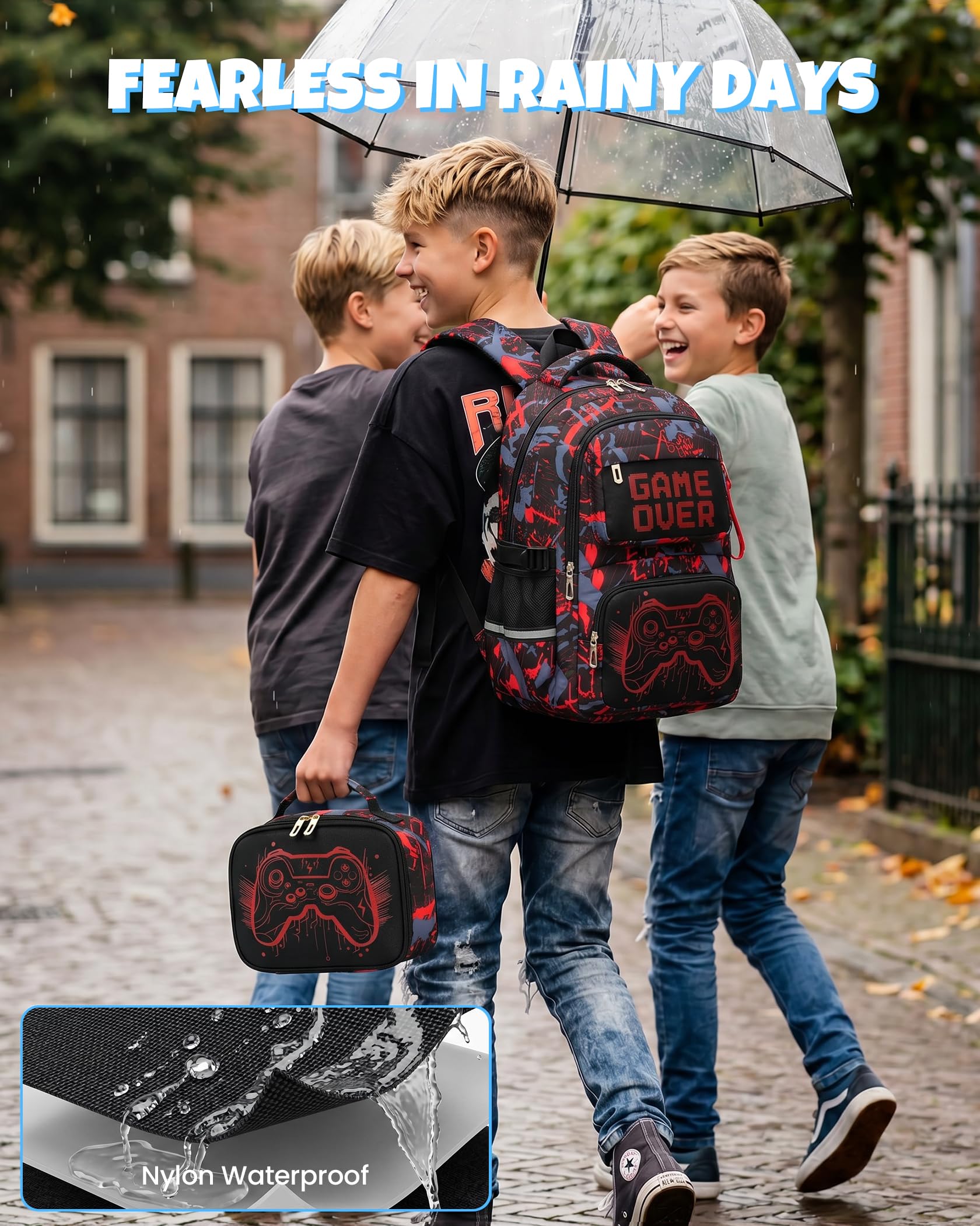 Amythe Plecak Szkolny Chłopcy 8-12 Lat 3-częściowy Wodoodporny Zestaw, Rot | 3-częściowy Odblaskowy Lekki Ergonomiczny Czerwony Daypack Wielokieszeniowy Pojemny Wytrzymały do Szkoły Podróż Wędrówki