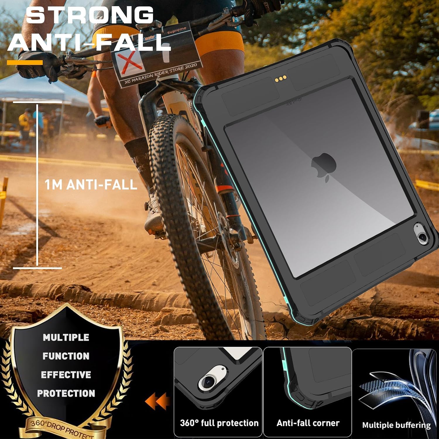 iPad Air 11-inch M2 Case, iPad Air 5th Gen 10.9 Inch Shockproof Waterproof Cover with Lanyard & Pencil Holder & Kickstand, Teal