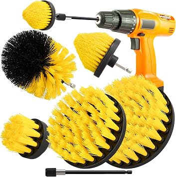 6pcs Drill Brush Attachment Set, 5pcs Scrubber Brushes with 1pcs Extend Long Attachment, Drill Scrub Brush for Cleaning Shower, Tub, Bathroom 6pcs