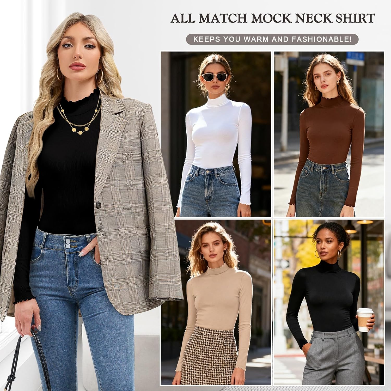 Thermal Turtleneck Shirts for Women with Thumb Hole Fleece Lined Top Thermal Top Undershirt Underwear Winter Cold Weather - Image 2