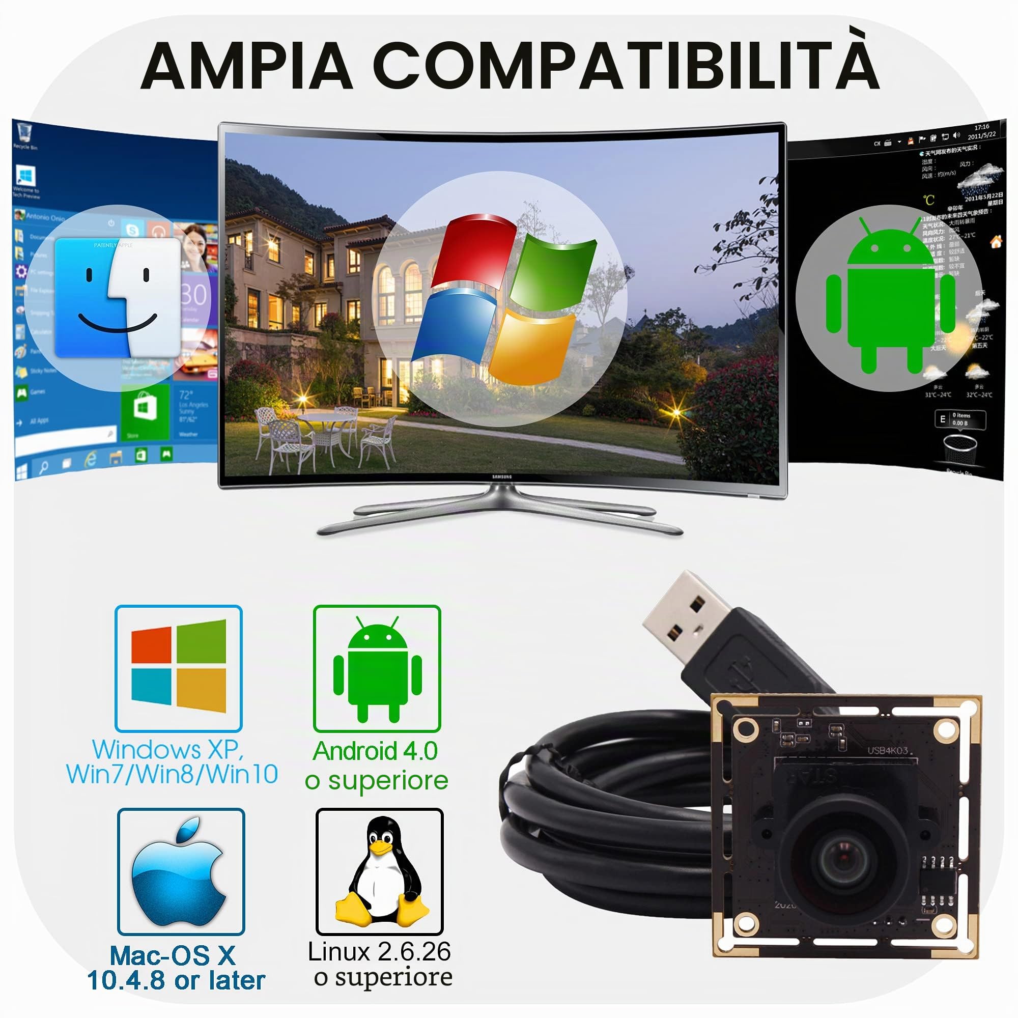 Svpro Modulo fotocamera 4K USB grandangolare scheda con obiettivo senza distorsioni, sensore CMOS IMX415, telecamera industriale senza microfono, UVC USB Plug and Play Webcam Board per computer,