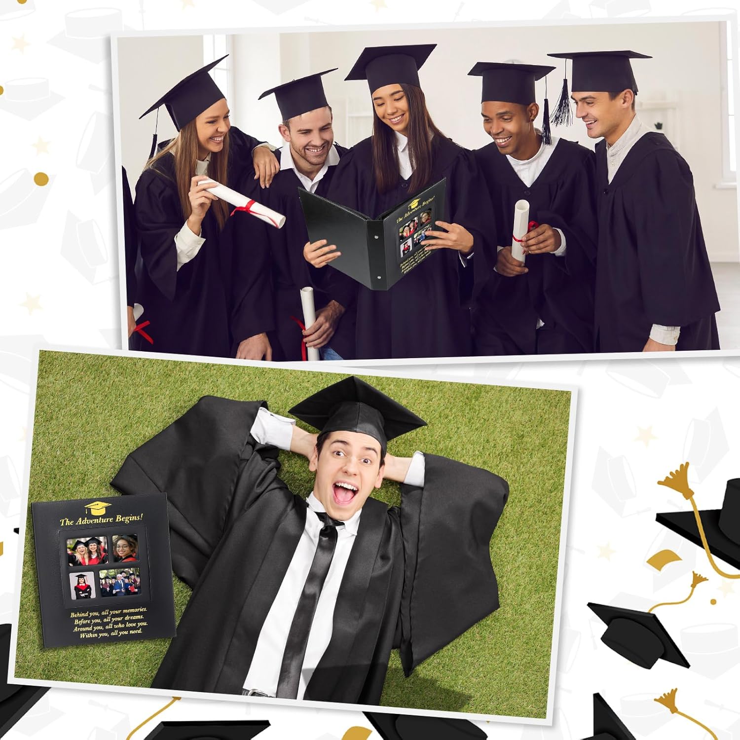 Funrous Graduation Photo Album Class of 2026 Scrapbook Kit 500 Pockets 4 x 6 Extra Large Capacity Photos Grad Picture Album 13 x 14 Inch with Grad Themed Stickers for College High School Graduate Gift