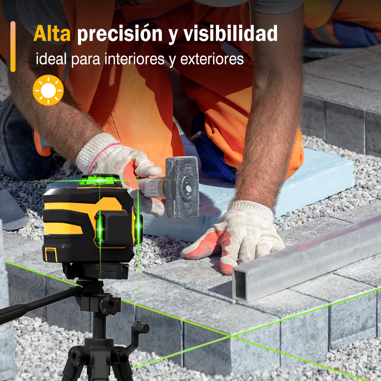Nivel Laser verde 3x360 °,Láser profesional 3D autonivelante,Batería de Litio Recargable,Autonivelante Cruzado,Autonivelación y Modo de Pulso al Aire Libre