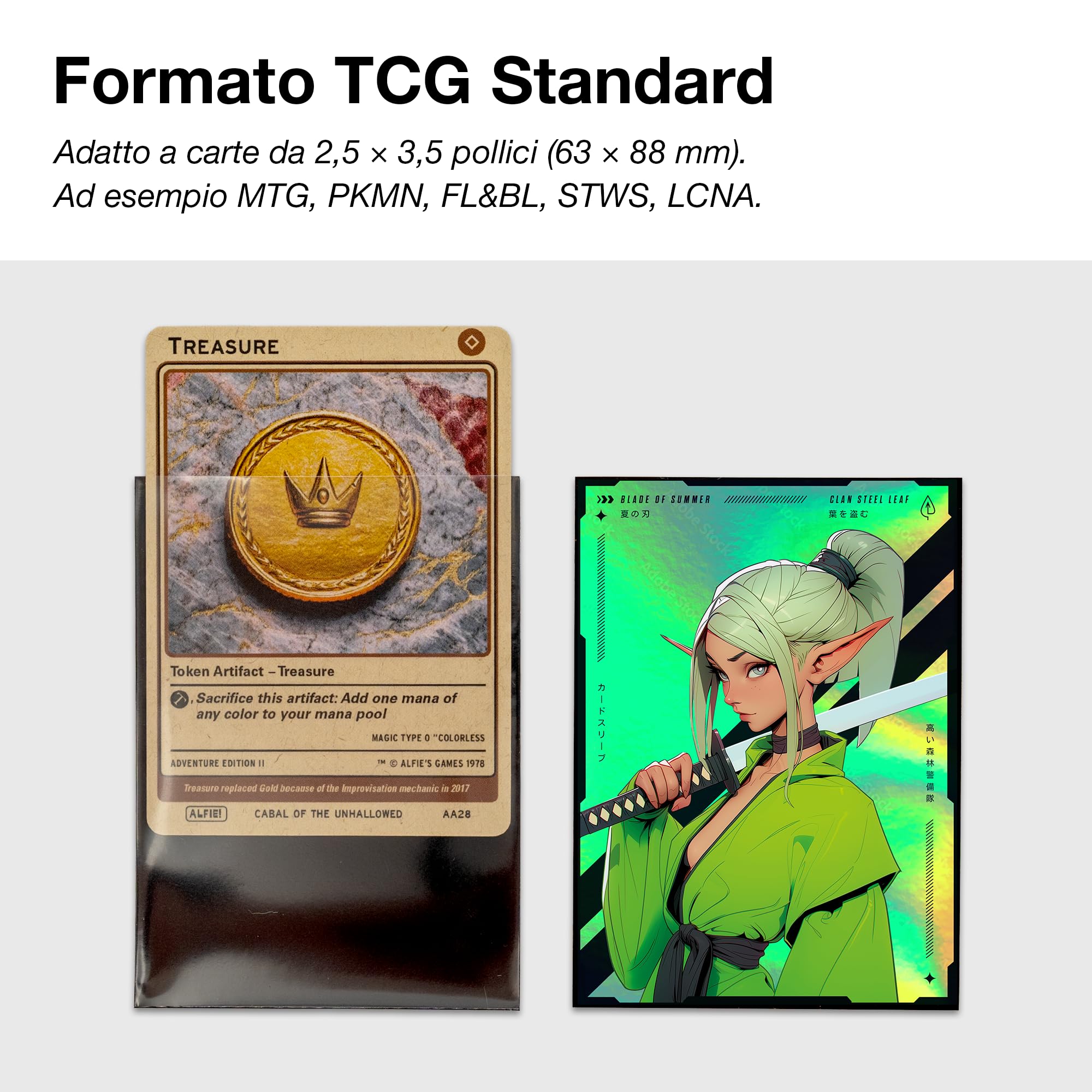 MTG - Custodie per carte da 105 ct, stile anime e manga, clan elfo, finitura laminata + frontale trasparente, 66 x 92 mm, dimensioni standard