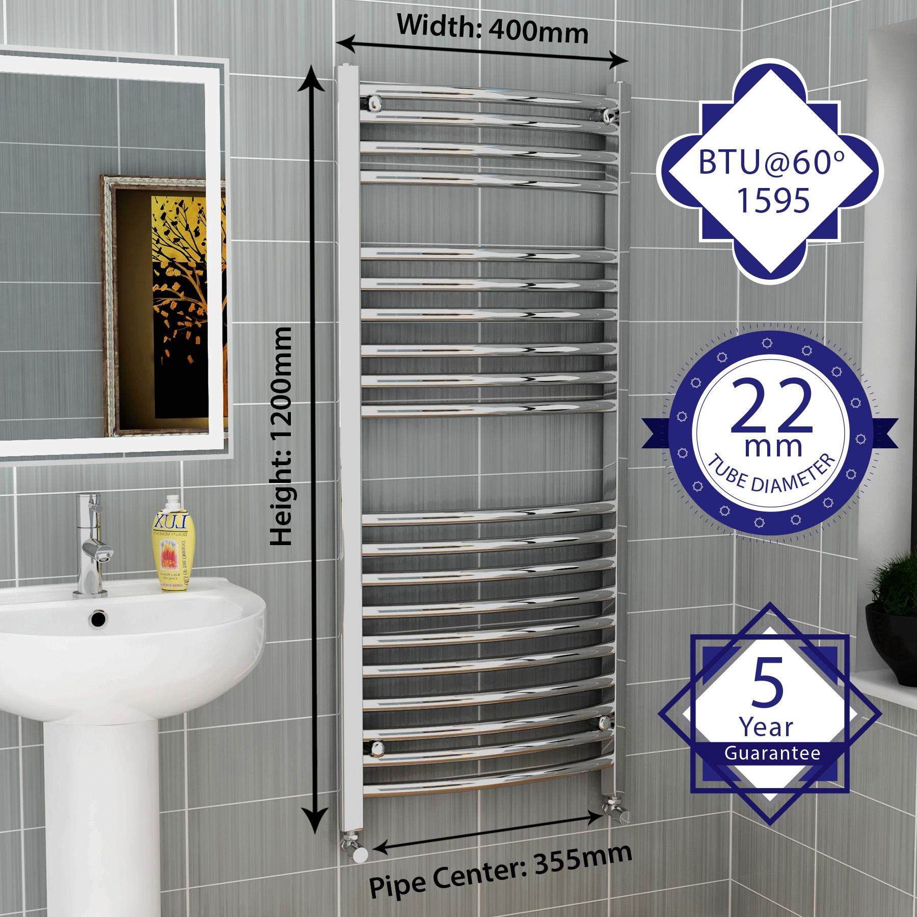 Buy 1200 x 600 mm Straight Heated Towel Rail Chrome Bathroom Ladder