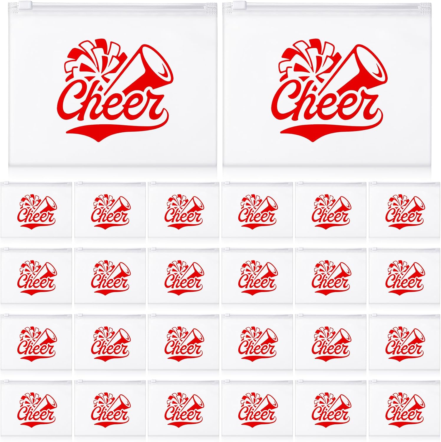 Sunnyray 60 Pcs Cheer Team Gifts Bulk Cosmetic Makeup Bags for Cheerleader Sport Team Inspirational EVA Bag Women Makeup Toiletry Bags Pouch with Zipper(Red)